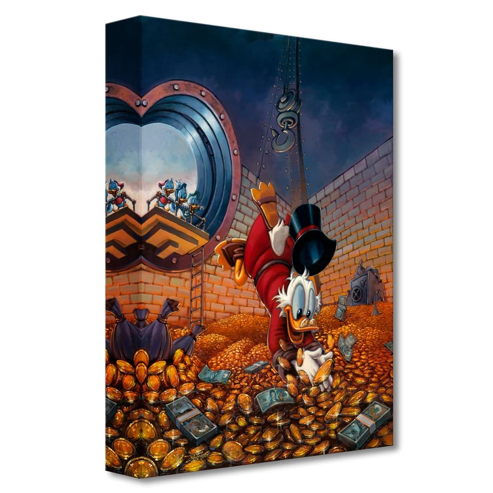 Disney Scrooge McDuck ''Diving In Gold'' By Rodel Gonzalez Canvas Artwork – Limited Edition - Image 2