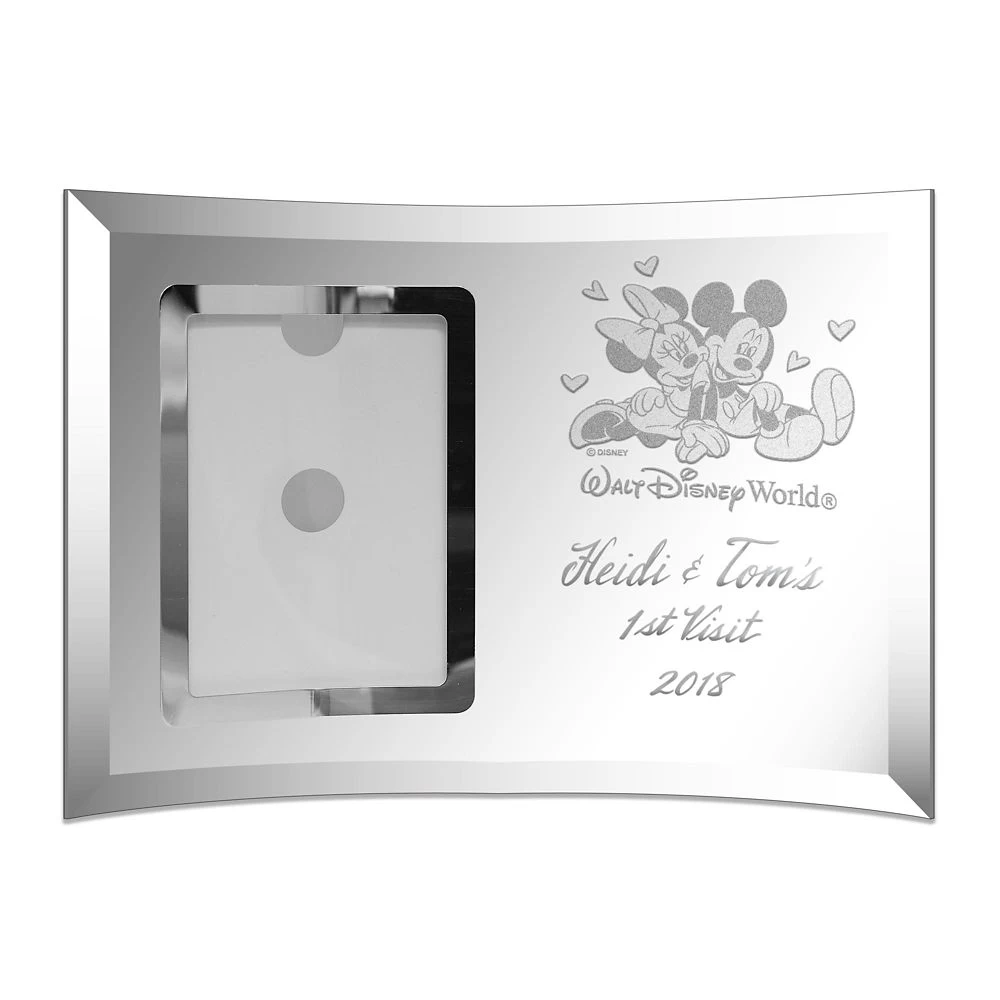 Mickey And Minnie Mouse With Hearts Walt Disney World Glass Frame By Arribas – 4'' X 6'' – Personalized - Image 2